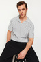 Lacivert Regular/Normal Kesim Çizgili Dokulu Polo Yaka T-shirt TMNSS24PO00035 - 3