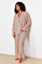 More Sustainable Pudra Puantiye Desenli Kruvaze Yaka Dokuma Pijama Takımı TBBAW24AI00027 - 3