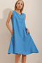 Women's Cobalt Blue V-Neck Double Pocket Aerobin Woven Dress ALC-X10341 - 2