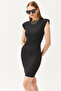 Women's Black Crew Neck Padded Mini Dress ELB-19002097 - 5
