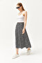 Women's Big Daisy Black Elastic Waist Patterned Long Skirt ETK-19000259 - 3