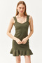Women's Khaki Heart Collar Frilly Mini Honeycomb Dress ELB-19002095 - 3