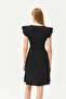 Women's Black U-Neck Sleeve Detailed Flared Dress ELB-19002094 - 2
