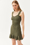 Women's Khaki Heart Collar Frilly Mini Honeycomb Dress ELB-19002095 - 6