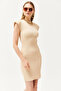 Women's Stone Crew Neck Padded Mini Dress ELB-19002097 - 4
