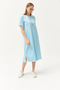 Women's Baby Blue Oversize Cotton Dress with Side Slits ELB-19001880 - 4
