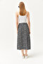 Women's Big Daisy Black Elastic Waist Patterned Long Skirt ETK-19000259 - 7