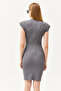 Women's Smoked Crew Neck Padded Mini Dress ELB-19002097 - 7