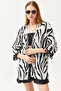 Women's Zebra Black Tasseled Loose Knitted Kimono KMN-00000056 - 5