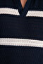 Lacivert Regular Fit Pamuklu Çizgili Kaçık Pat Triko Polo Yaka T-ShirtTMNSS24PO00004 - 5