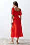 Tile Slit Midi Viscose Woven Polka Dot Blouse-Skirt Set Twoss20Au0097 - 6