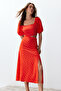 Tile Slit Midi Viscose Woven Polka Dot Blouse-Skirt Set Twoss20Au0097 - 3