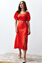 Tile Slit Midi Viscose Woven Polka Dot Blouse-Skirt Set Twoss20Au0097 - 2