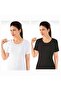 066 - 1 White, 1 Black Collar with Lace Detail, Cotton, Short Sleeve, Women's Undershirt