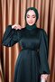 Balloon Sleeve Satin Hijab Oversize Piping Belted Hijab Dress - 3