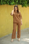 V Polo Neck Short Sleeve Basic Blouse Pipe Leg Elastic Waist Trousers Summer Knitwear Double Set - 3