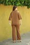 V Polo Neck Short Sleeve Basic Blouse Pipe Leg Elastic Waist Trousers Summer Knitwear Double Set - 2