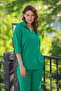 V Polo Neck Short Sleeve Basic Blouse Pipe Leg Elastic Waist Trousers Summer Knitwear Double Set - 3