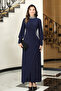 Stone Detailed Sandy Hijab Evening Dress