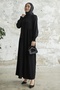 Frill Placket Asymmetric Cut Ferace - Black
