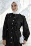 Beaded Buttoned Linen Dress - Black - 2