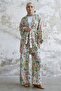 Shaped Patterned Linen Kimono Set - Green