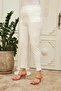 Elastic Waist Ribbed Large Size White Steel Knitted Trousers - 3