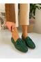 Daily Laser Perforated Green Loafer Women's Shoes - 5