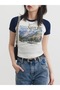 Navy Blue Raglan Sleeve Back to Nature Gray Melange T-Shirt