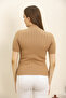 Half Turtleneck Ribbed Short Sleeve Summer Stretchy Knitwear Badi Blouse - 2