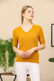 V-Neck Short Sleeve Ribbed Summer Stretchy Knitwear Badi Blouse
