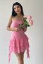 Women's Atlas Fabric Skirt Layered Chiffon Design Pink Mini Evening Dress with Straps 230 - 4