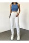 Women's White Lycra High Waist Boyfriend Mom Jean Pants