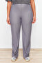 Gri Yüksek Bel Wide Leg/Geniş Paça Dokuma Kumaş Pantolon TBBAW24AR00032 - 5