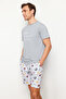 Gray Regular Fit Printed Knitted Shorts Pajamas Set TMNSS23PT00000 - 2