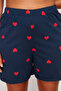 Lacivert Kalp Desenli Şortlu Gömlek Yaka Örme Pijama Takımı TBBSS24AI00026 - 5