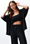 Siyah Relaxed/Rahat Kesim Örme Kimona Pantolon Alt-Üst Takım TWOSS24AU00091 - 3