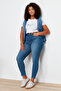 Koyu Mavi Süper Yüksek Bel Esnek/Stretch Büyük Beden Skinny Jeans TBBSS24CJ00027 - 3