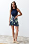 Navy Blue Patterned Skirt Ruffled Viscose Woven Skirt Look Shorts Twoss24Sr00037