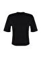 Siyah %100 Kalın Pamuklu Vatkalı Crop Örme T-Shirt TWOSS24TS00122 - 7