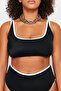 Black Contrast Piping Detail Bralette Plus Size Bikini Top Tbbss24Ct00008 - 4