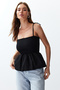 Siyah Pamuklu Poplin Detaylı Fitted Askılı Gipeli Esnek Örme Bluz TWOSS24BZ00393 - 4