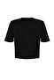 Siyah %100 Kalın Pamuklu Vatkalı Crop Örme T-Shirt TWOSS24TS00122 - 8