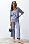 Gray Buttoned Blouse and Pants Woven Top and Bottom Set TWOSS24AU00108