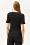 Women's Black Collar Detailed Lycra Blouse BLZ-19002557 - 2