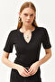 Women's Black Collar Detailed Lycra Blouse BLZ-19002557 - 5