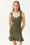 Women's Khaki Heart Collar Frilly Mini Honeycomb Dress ELB-19002095 - 2