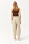 Women's Stone Elastic Waist Baggy Cut Gabardine Trousers with Pockets PNT-19000267 - 6