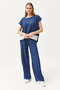 Women's Indigo Top Blouse Bottom Pants Set TKM-19000273 - 5