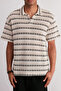 Ecru Oversize/Wide Cut Off-Shoulder Limited Edition Stripe Polo Neck T-Shirt Tmnss24Po00023 - 4